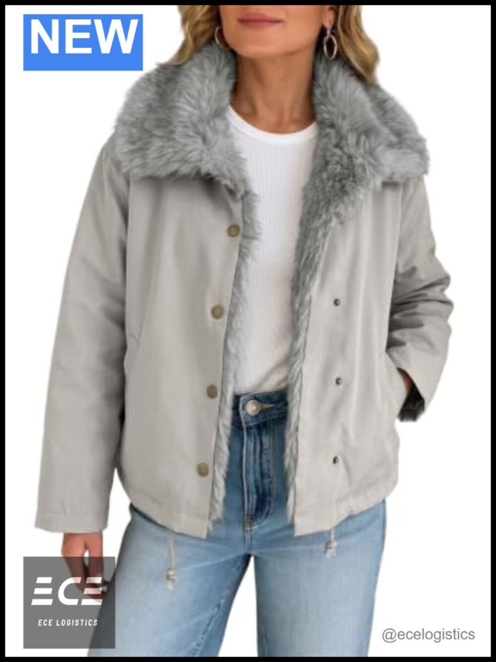 Dokotoo Women's Chunky Faux Fur Collar Button Winter Warm Coat